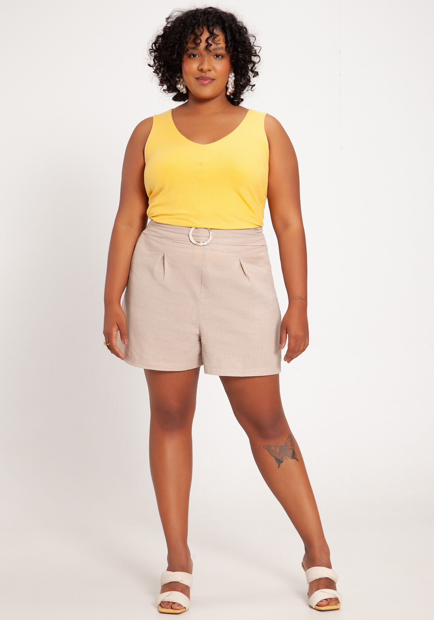 Regata Plus Size Canelada com Decote V, , large.