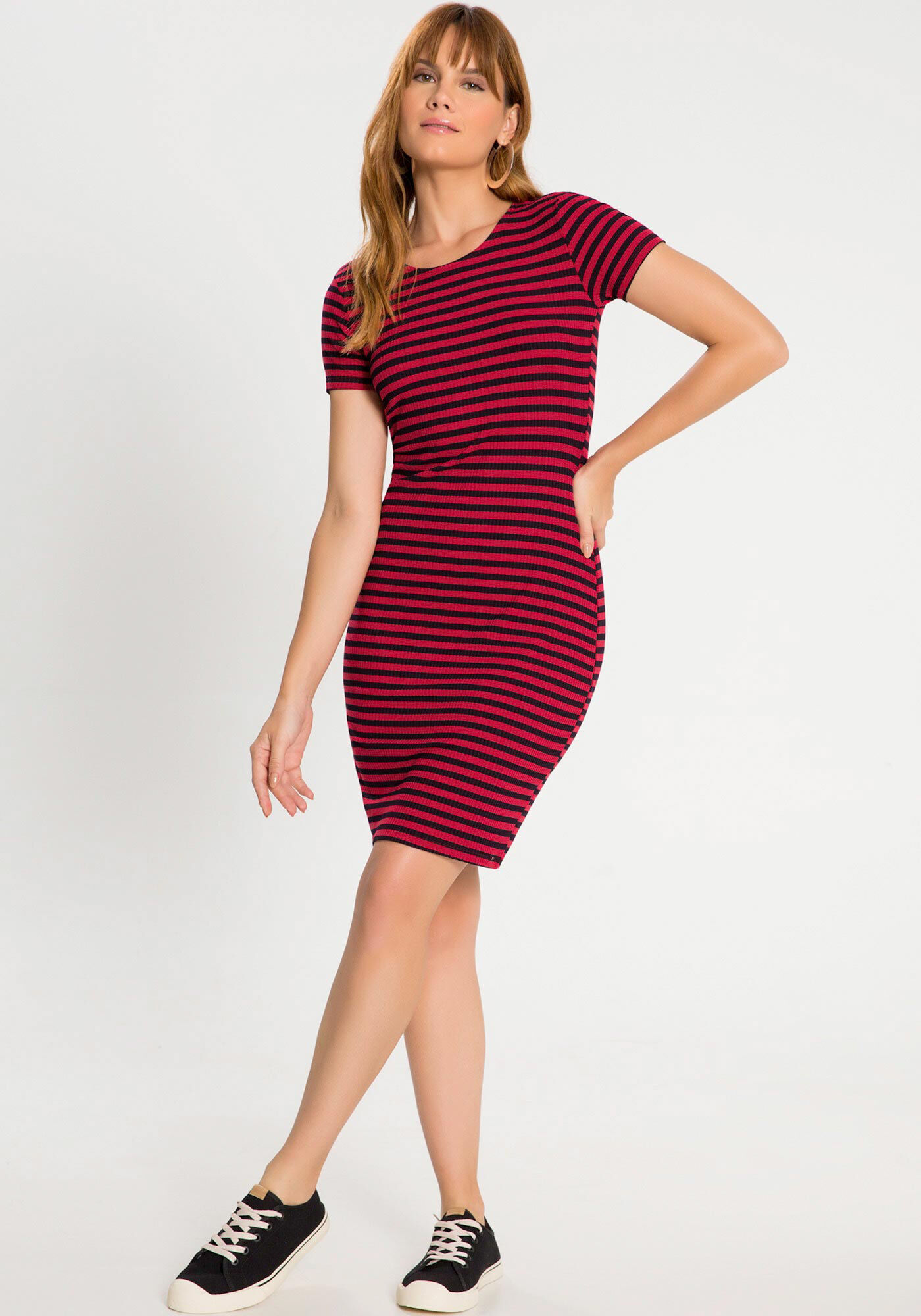 Vestido malha top canelada listrado