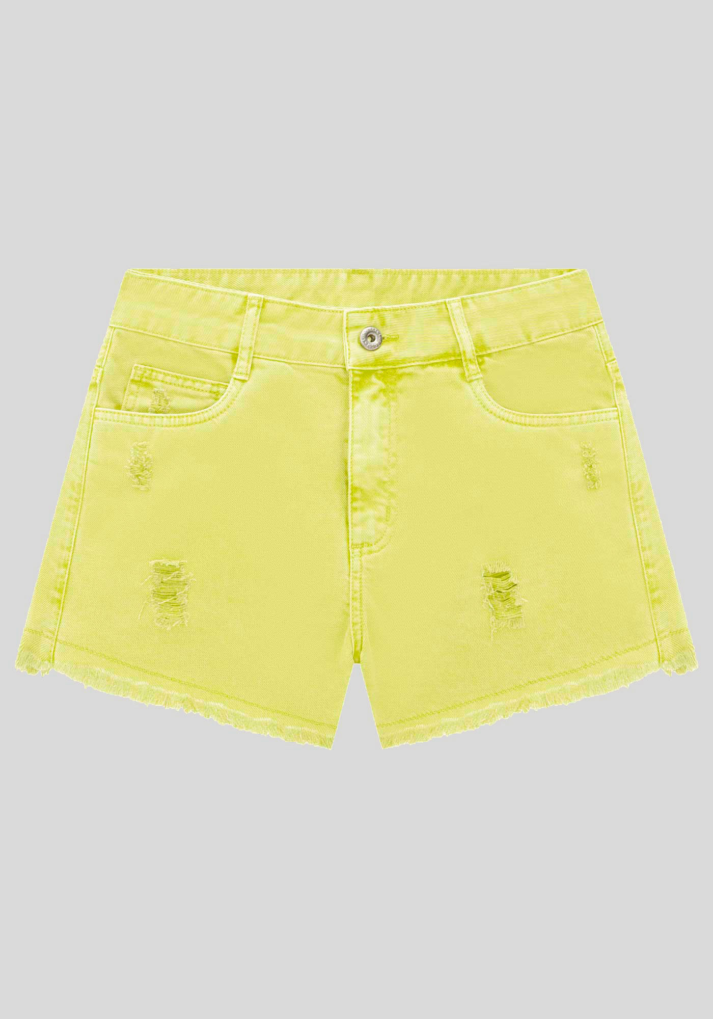Shorts Sarja Juvenil Cintura M&eacute;dia Estonado, AMARELO VERSO, large.