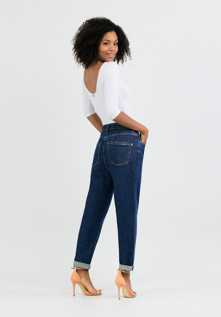 Calça Mommy Cintura Alta, JEANS ESCURO. Calça Mommy Cintura Alta, JEANS ESCURO, large.