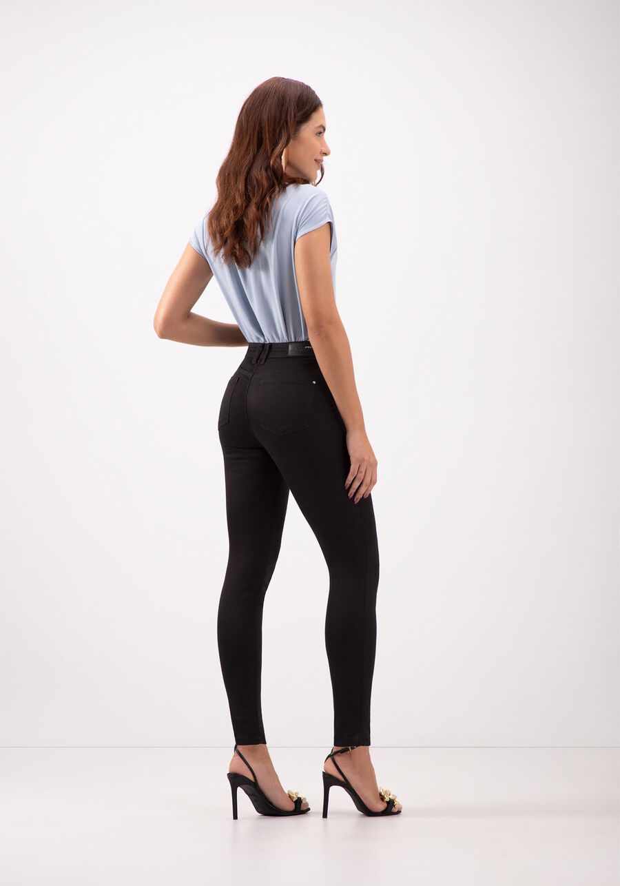 Calça Skinny De Cintura Média Em Sarja Amaciada Com Elastano, PRETO REATIVO. Calça Skinny De Cintura Média Em Sarja Amaciada Com Elastano, PRETO REATIVO, large.