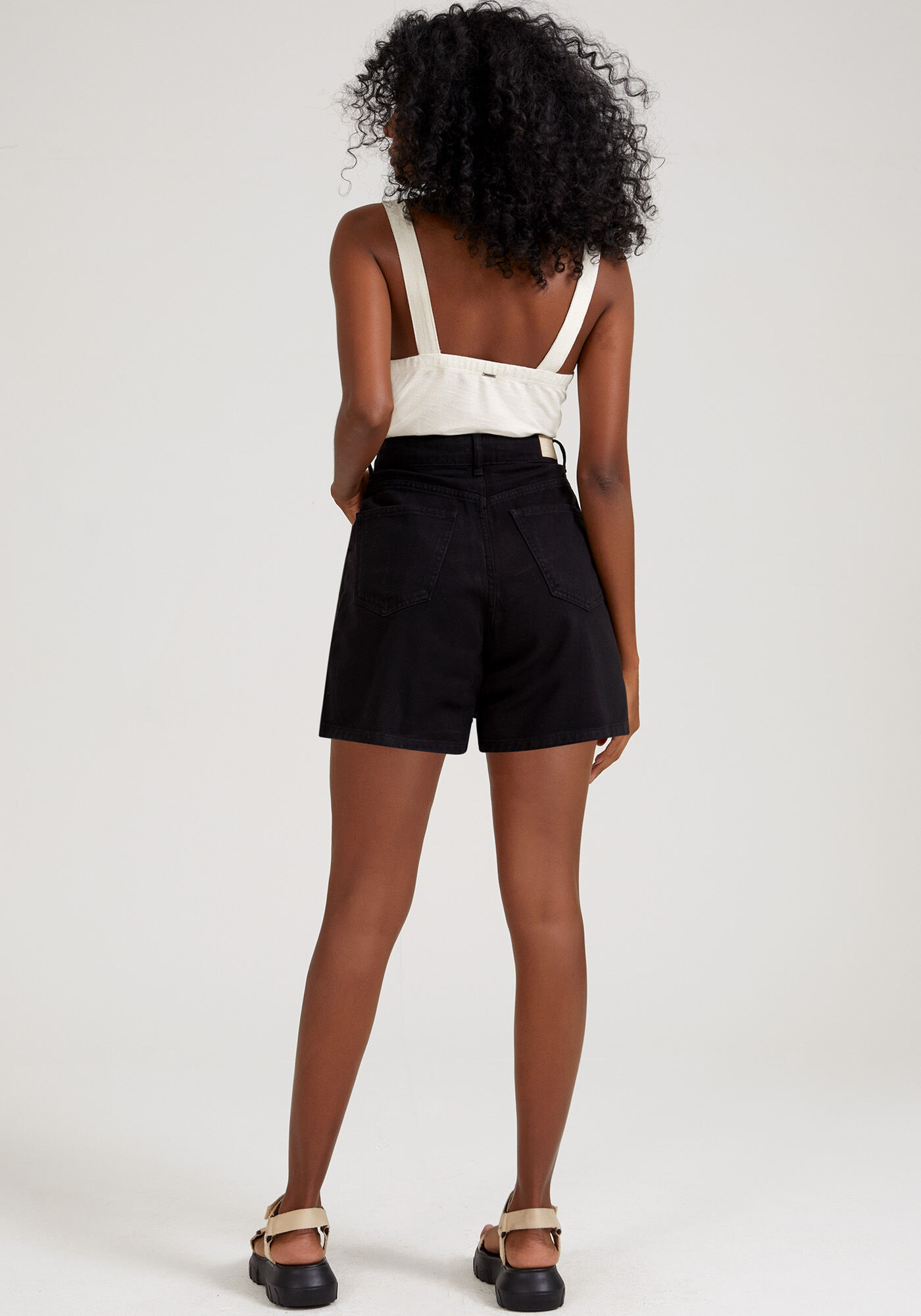 Shorts Sarja Mommy com Cintura Alta, PRETO REATIVO, large.