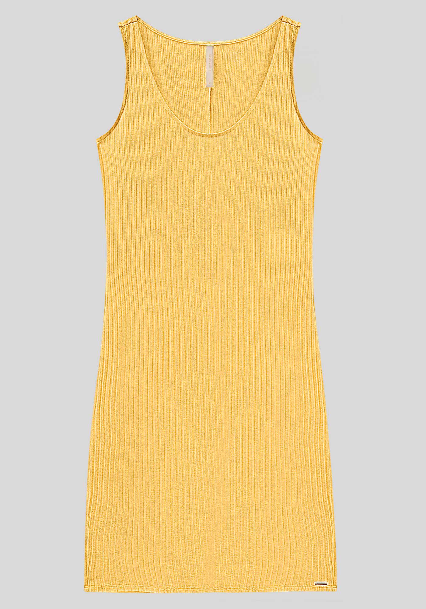 Vestido Curto B&aacute;sico Com Decote Redondo Em Malha Canelada, , large.