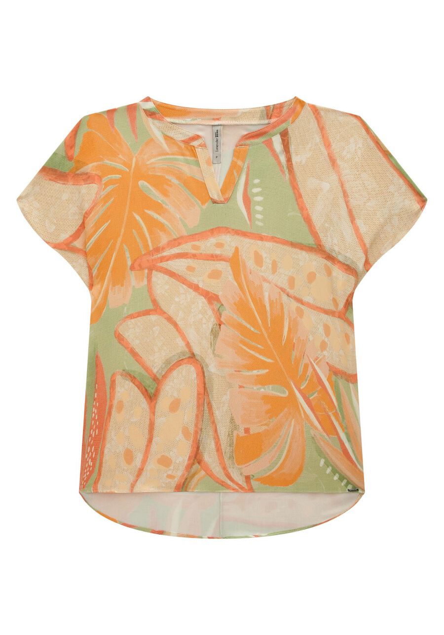 Blusa Plus Size em Viscose Estampada com Recorte V, PAPOULA VERDE. Blusa Plus Size em Viscose Estampada com Recorte V, PAPOULA VERDE, large.