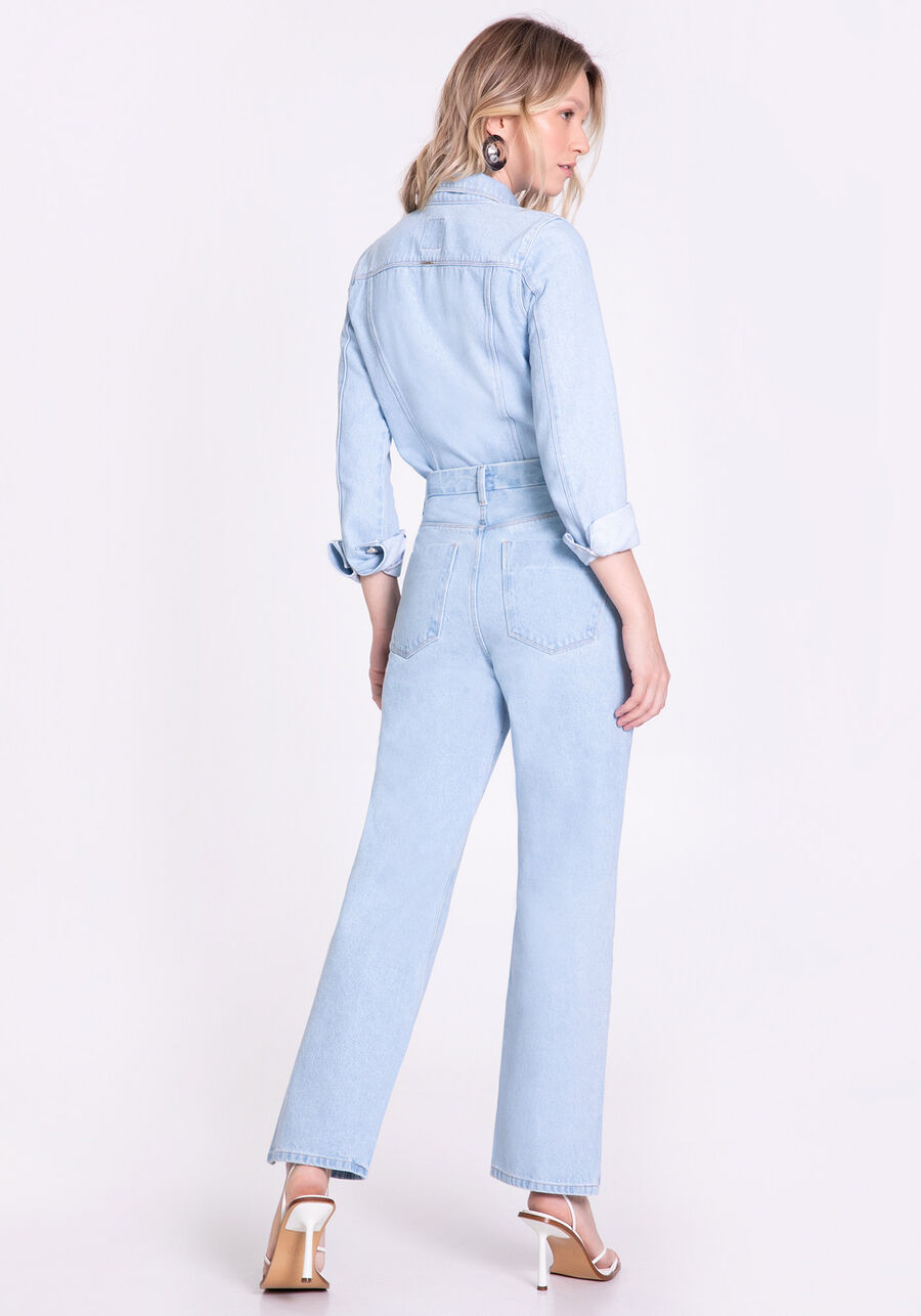 Calça Jeans Reta Cintura Alta com Abertura Barra, JEANS. Calça Jeans Reta Cintura Alta com Abertura Barra, JEANS, large.