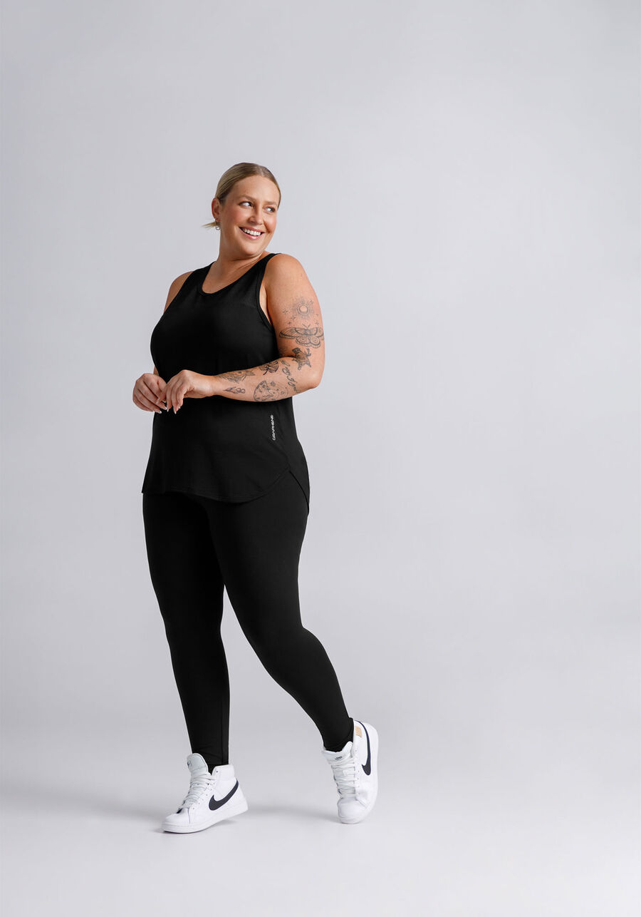 Calça Legging Com Proteção UV E Cós Largo Malha De Poliamida, PRETO REATIVO. Calça Legging Com Proteção UV E Cós Largo Malha De Poliamida, PRETO REATIVO, large.