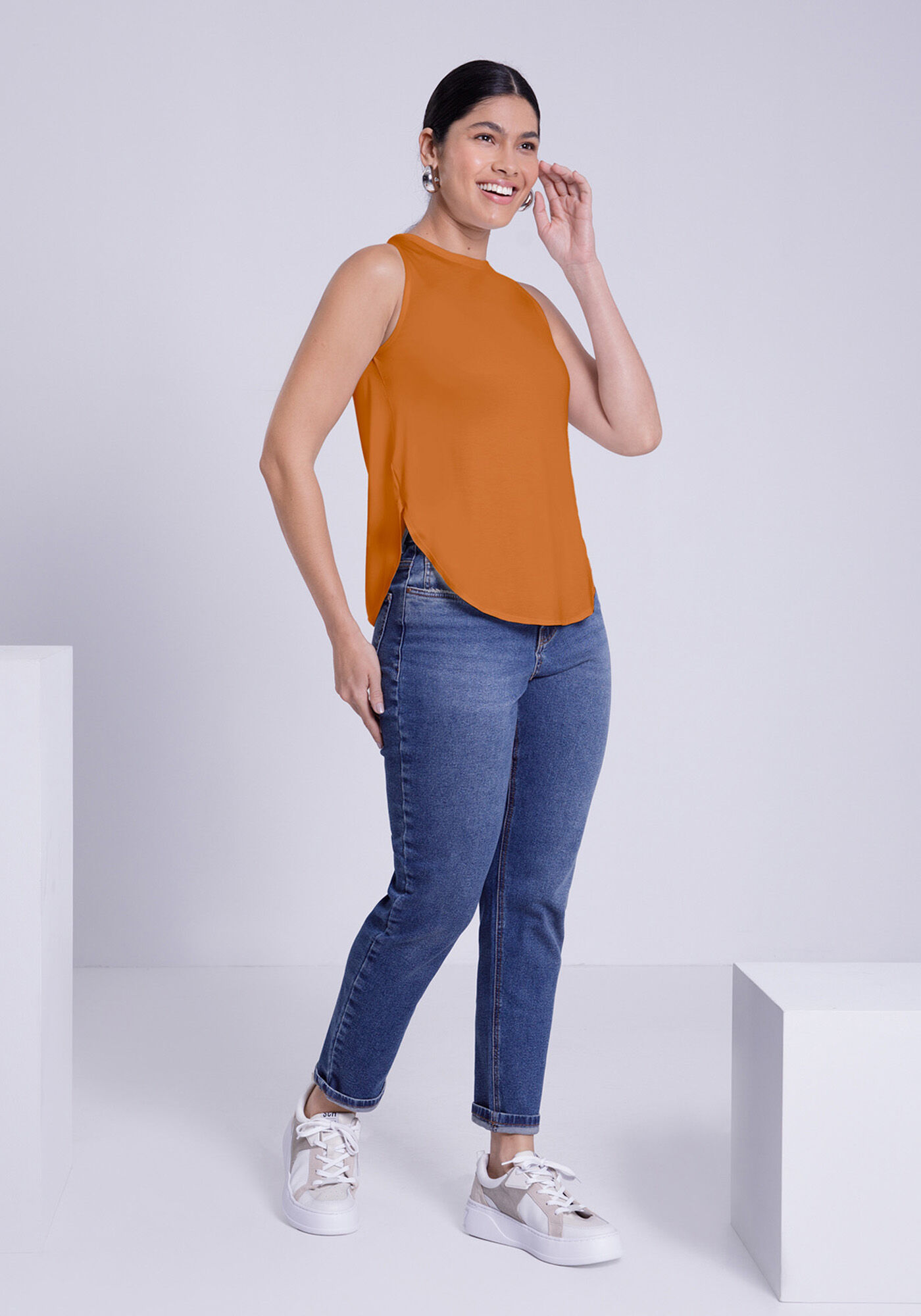 Cal&ccedil;a Jeans Mom Chapa Barriga com Elasticidade, , large.