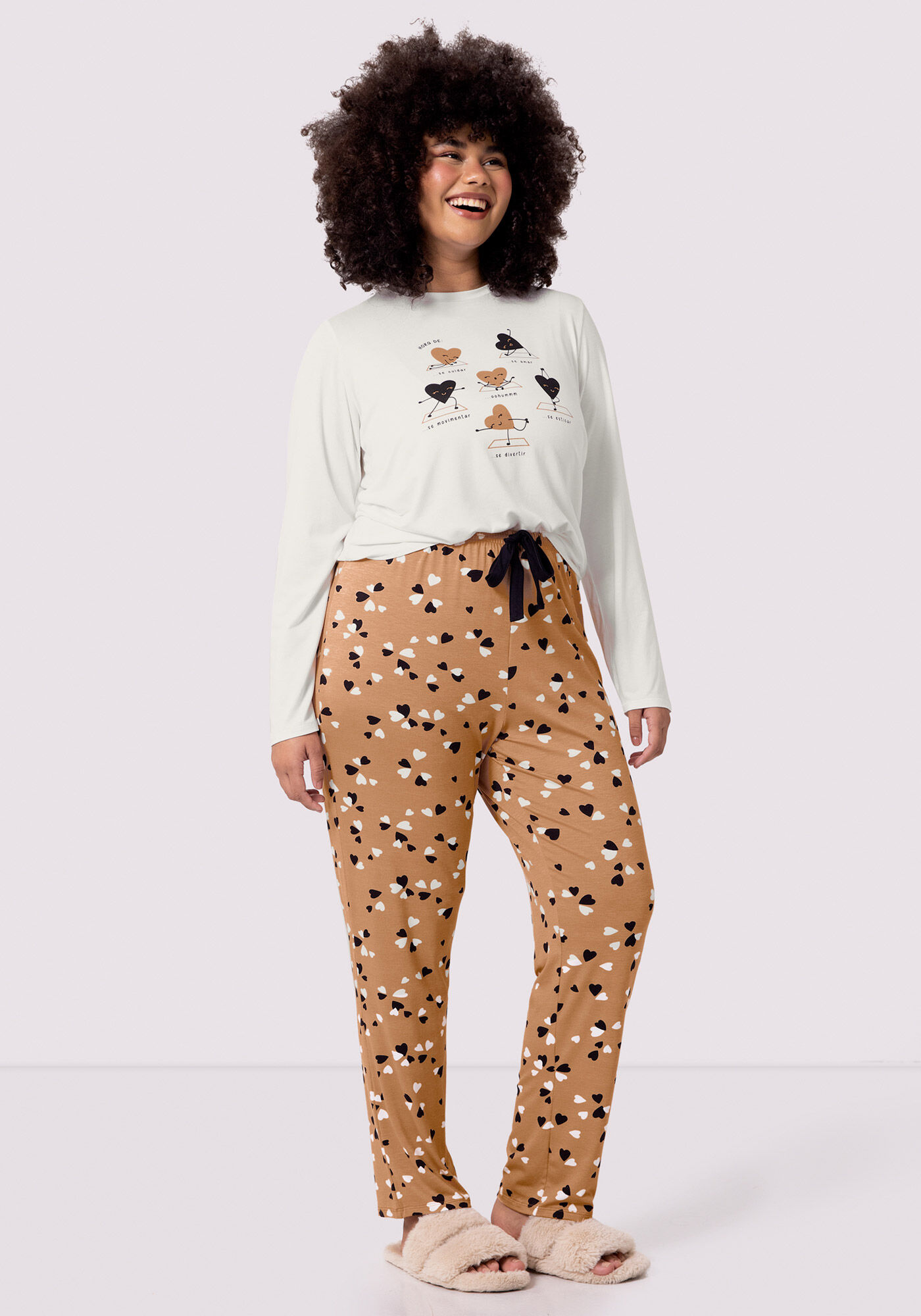 Pijama Longo Plus Size em Malha Viscose Estampado, , large.