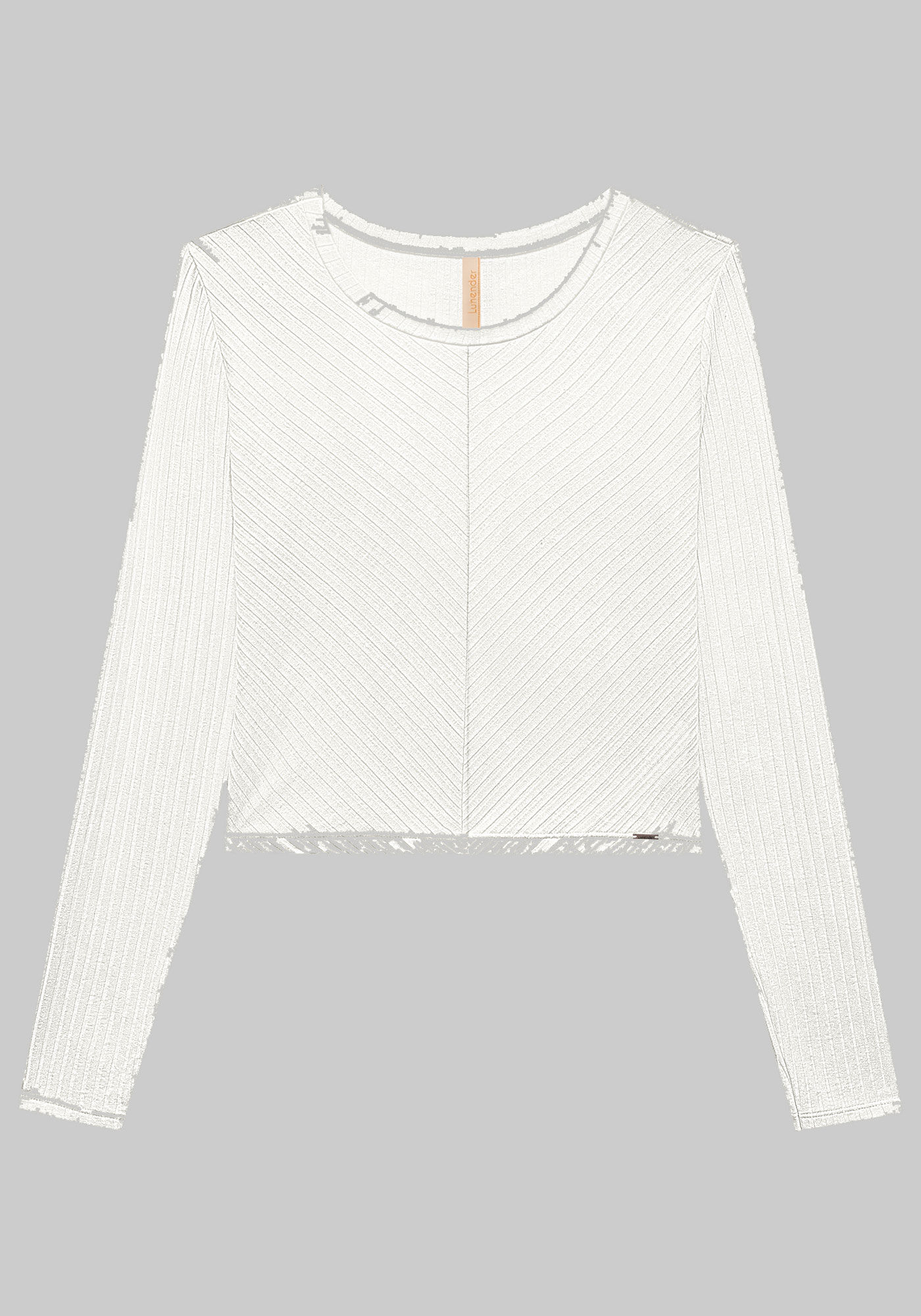 Blusa De Mangas Longas Com Gola Redonda Em Malha Canelada, , large.