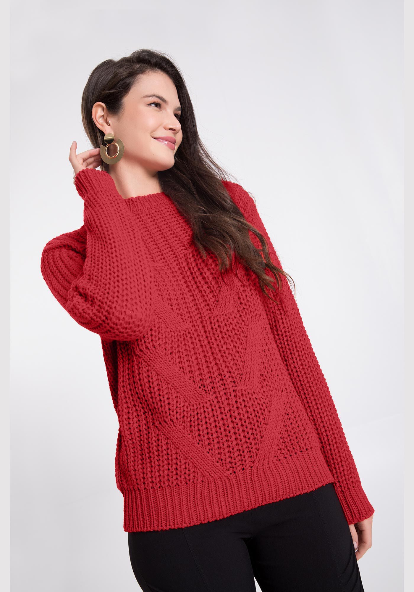 Blus&atilde;o em Tric&ocirc; com Textura, VERMELHO FLAMA, large.