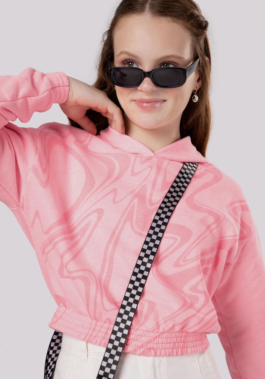 Blusão Juvenil em Moletom Estampado com Capuz, ROSA TRAZINA. Blusão Juvenil em Moletom Estampado com Capuz, ROSA TRAZINA, large.