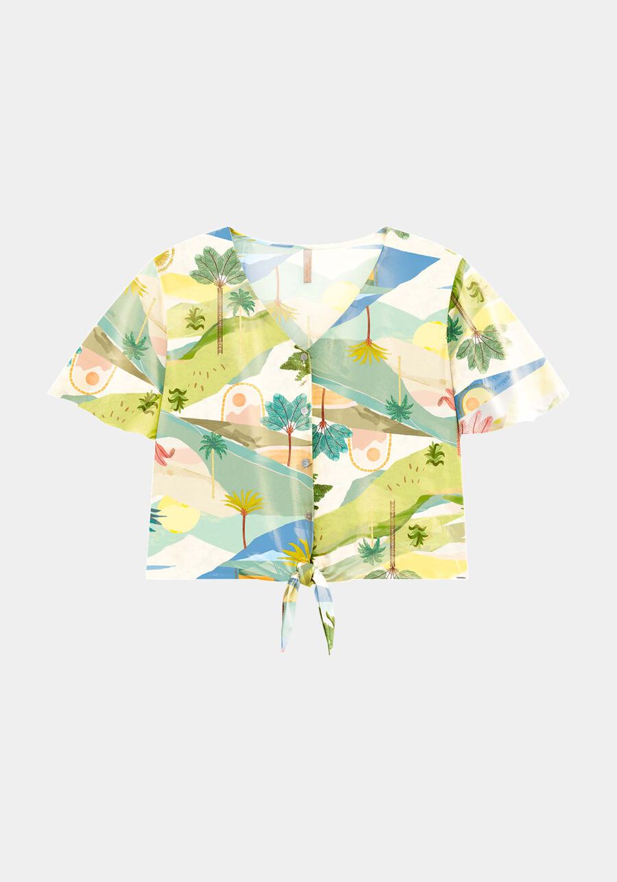 Camisa Estampada com Amarração Plus Size, . Camisa Estampada com Amarração Plus Size, , large.