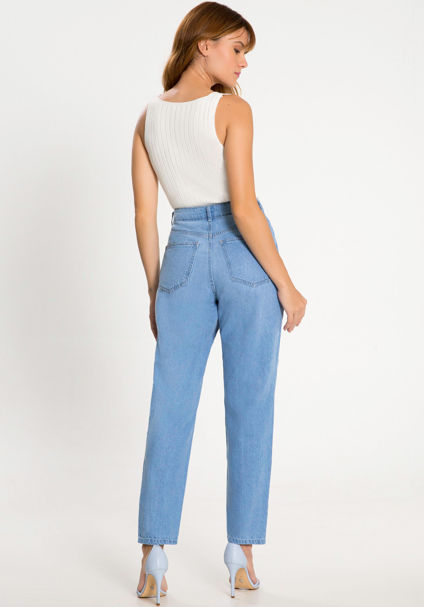 Cal&ccedil;a Jeans Mommy com Destroyed Joelhos, JEANS, large.