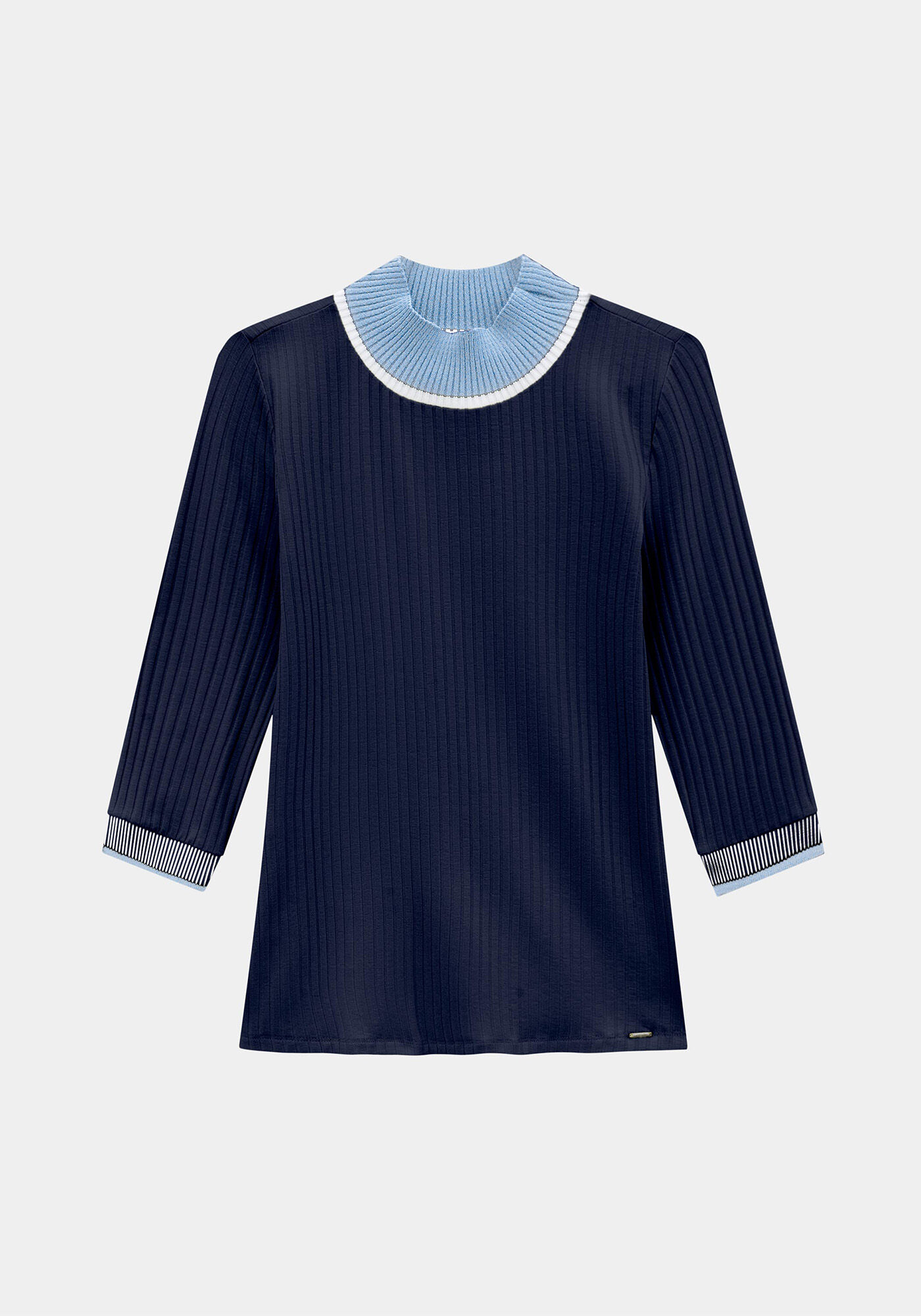 Blusa Manga 3/4 Gola Alta Contraste, MARINHO ACTION, large.