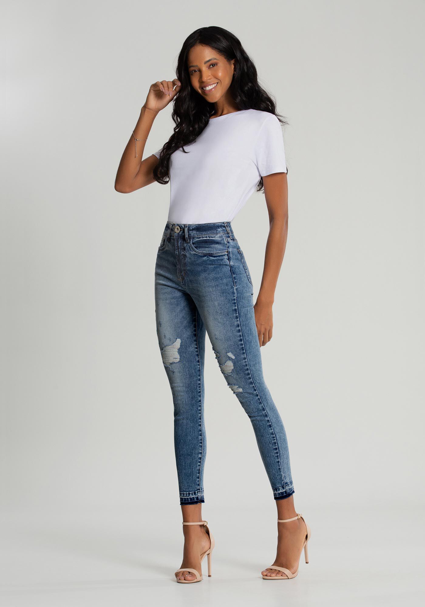 Cal a Jeans Skinny Cropped Chapa Barriga Lunender