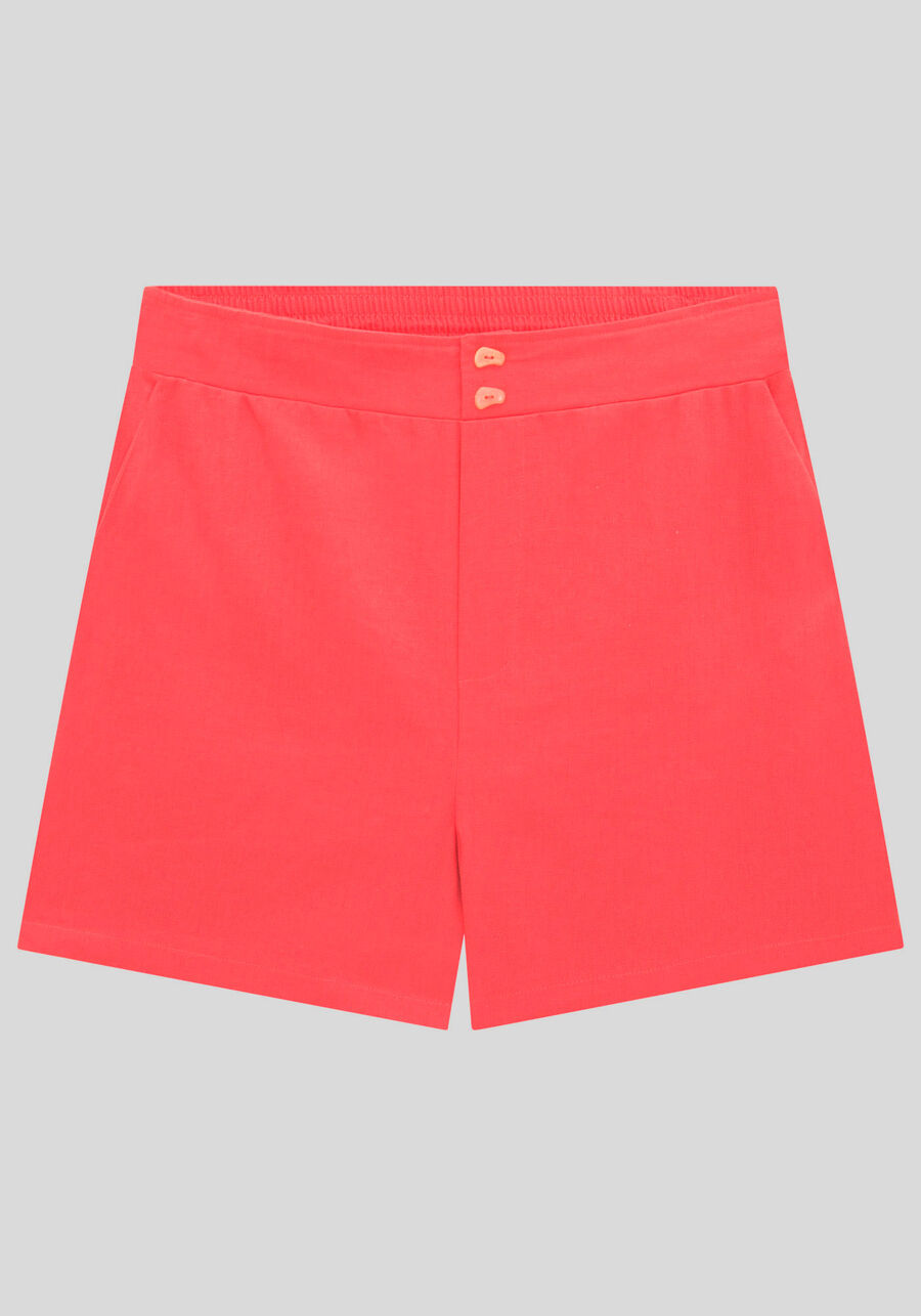 Shorts Plus Size em Linho com Bolsos, SALMAO BRIGHT CORAL, large.