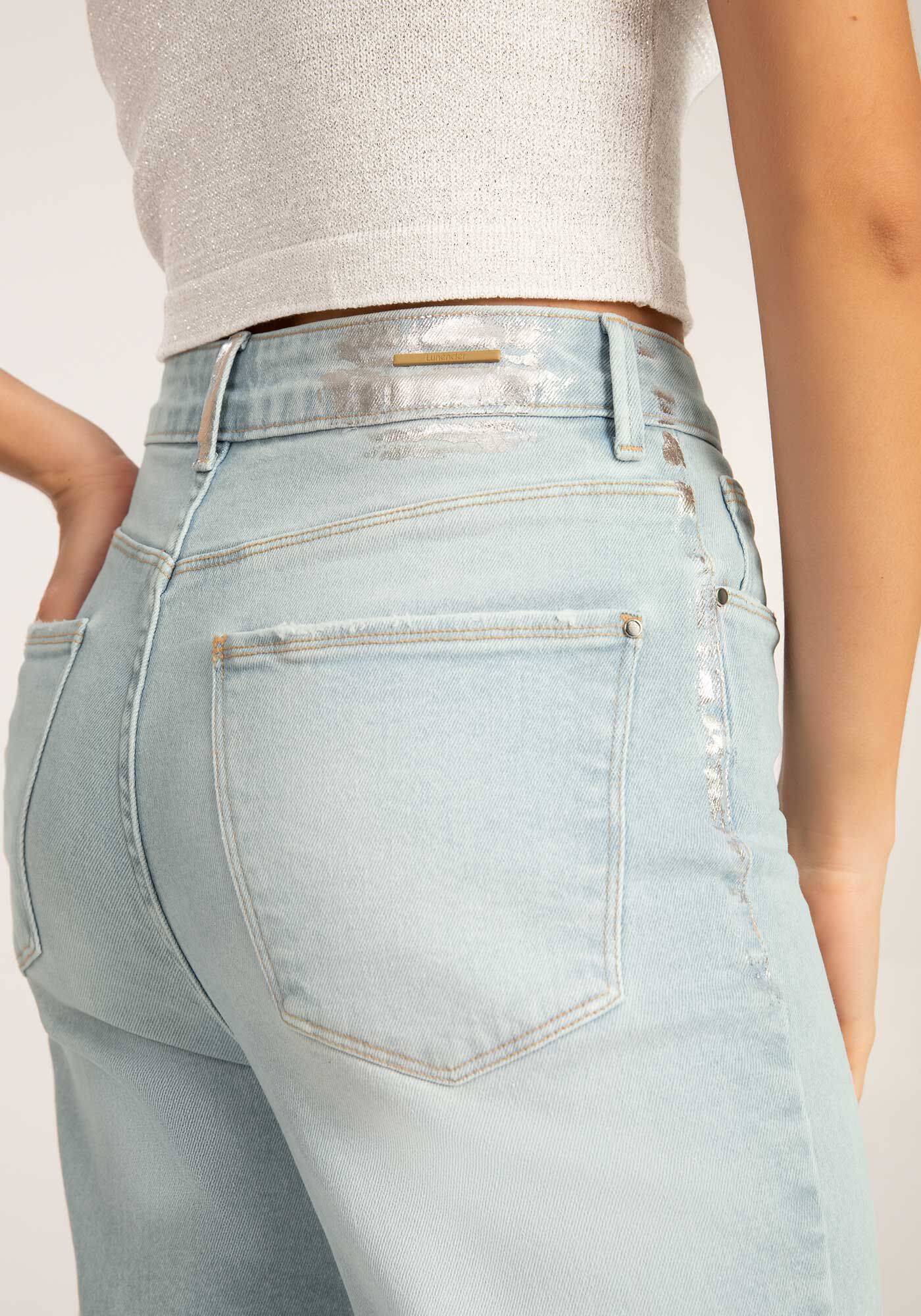 Cal&ccedil;a Jeans Mom Chapa Barriga com Metalizado, JEANS, large.