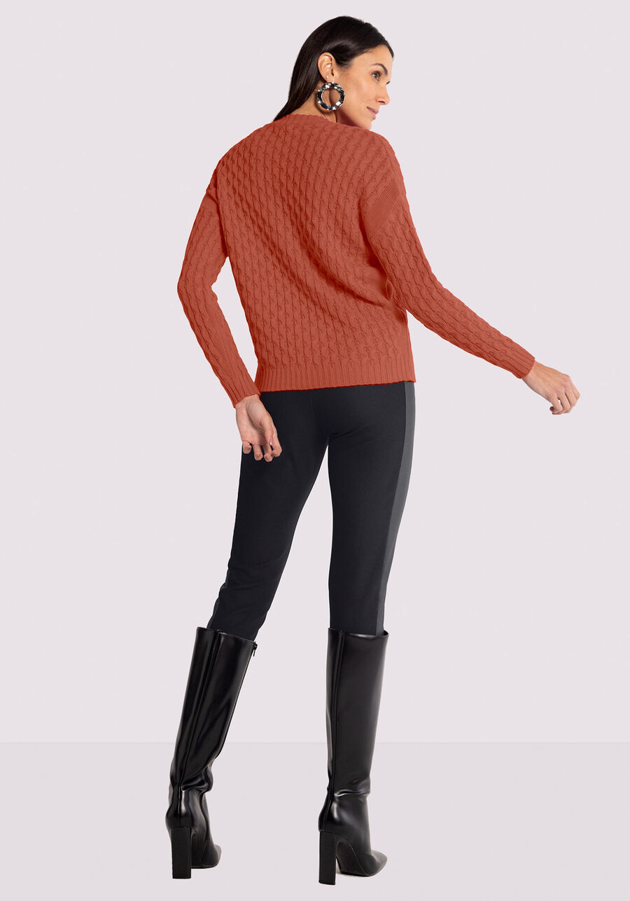 Blusão em Tricô com Textura, LARANJA FERRUGEM. Blusão em Tricô com Textura, LARANJA FERRUGEM, large.