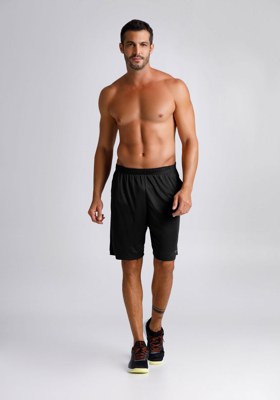 Bermuda Lisa Básica Masculina Com Bolsos Funcionais, PRETO REATIVO. Bermuda Lisa Básica Masculina Com Bolsos Funcionais, PRETO REATIVO, large.