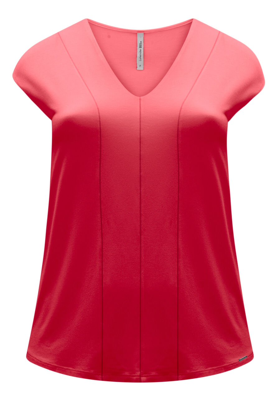 Blusa De Mangas Curtas Básica Em Malha De Viscose E Elastano, VERMELHO NATTY. Blusa De Mangas Curtas Básica Em Malha De Viscose E Elastano, VERMELHO NATTY, large.