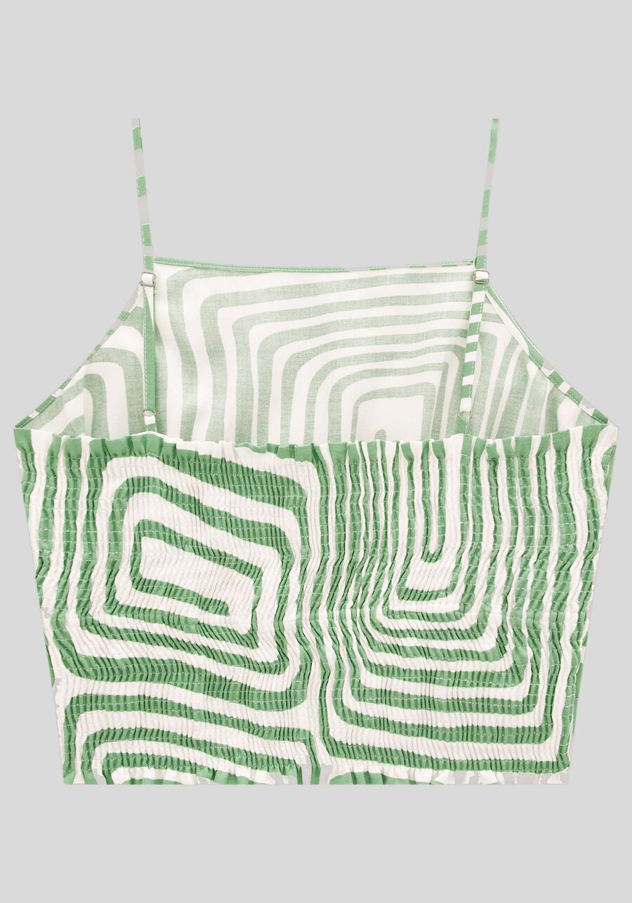 Blusa Cropped Estampada em Viscose com Lastex, CONTORNOS VERDE. Blusa Cropped Estampada em Viscose com Lastex, CONTORNOS VERDE, large.