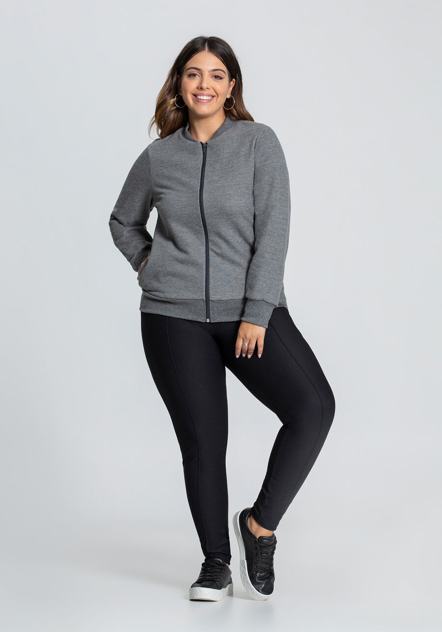 Jaqueta Plus Size Em Moletom Felpado De Algodão Com Zíper, . Jaqueta Plus Size Em Moletom Felpado De Algodão Com Zíper, , large.