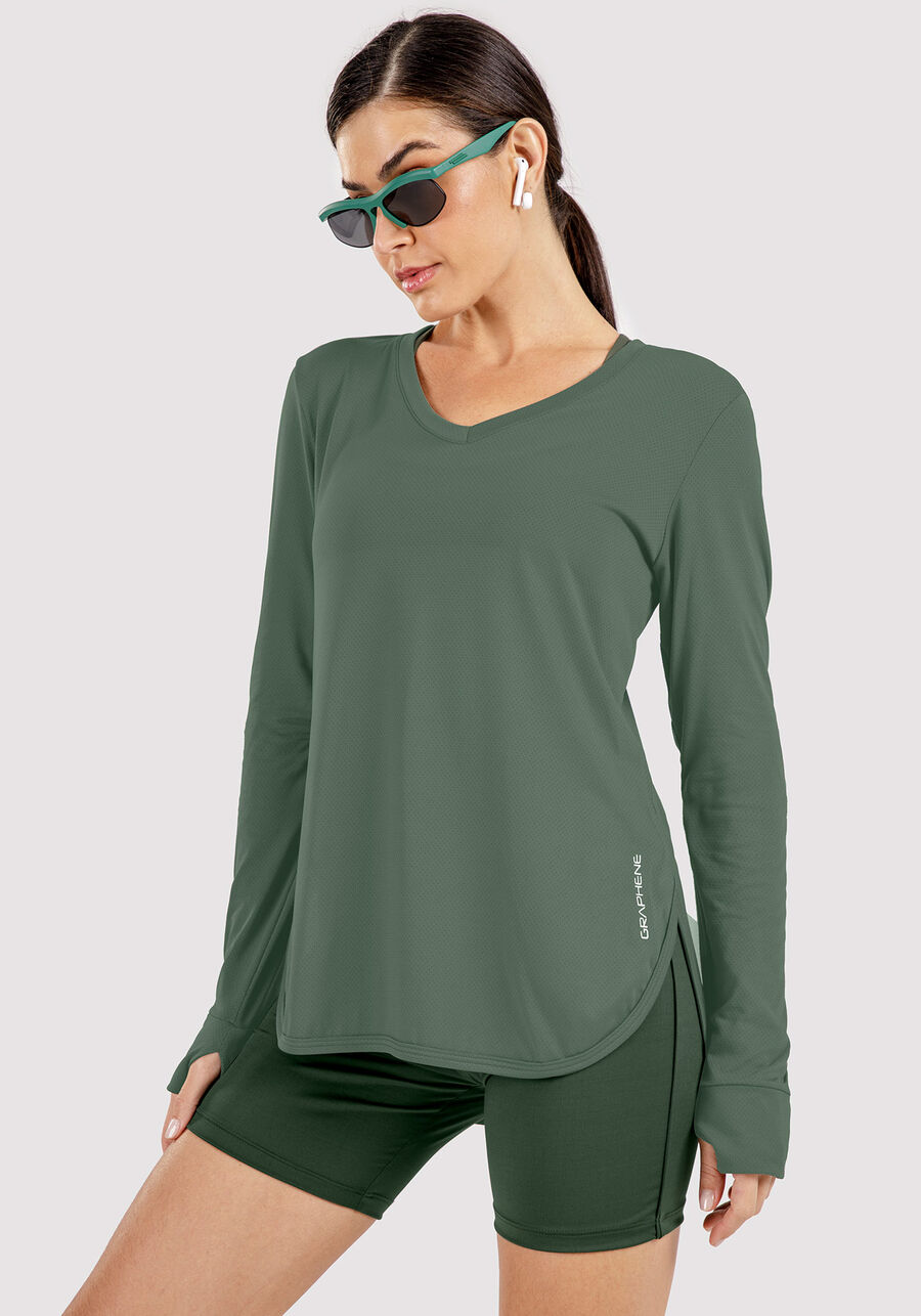 Blusa Manga Longa com Decote V, VERDE PANTANO. Blusa Manga Longa com Decote V, VERDE PANTANO, large.