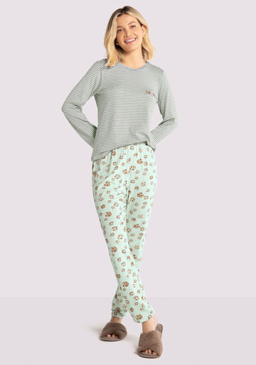 Pijama Longo Estampado com Calça Jogger, COOKIES VERDE, large.