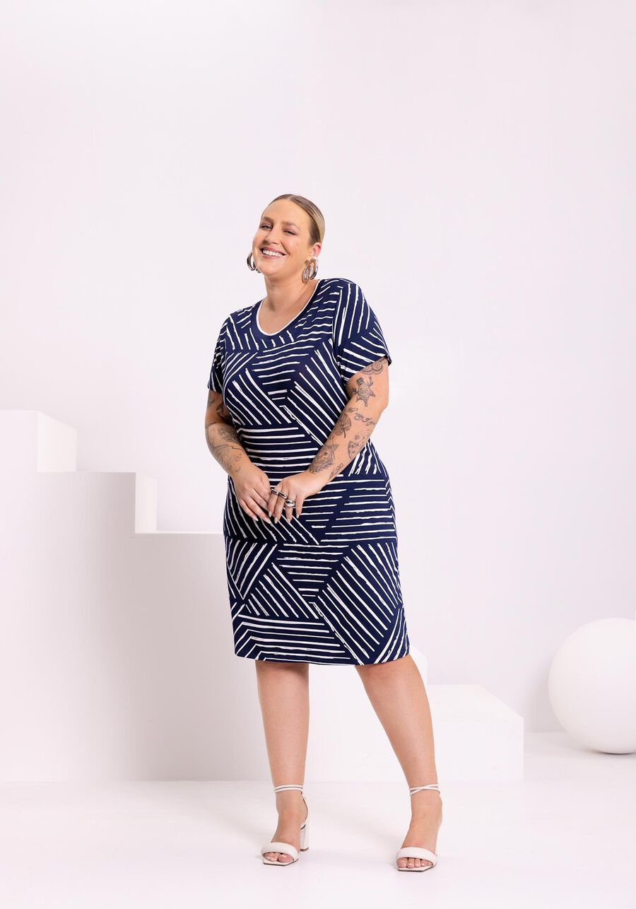 Vestido Midi Estampado Mangas Curtas Com Decote Em Retilínea, . Vestido Midi Estampado Mangas Curtas Com Decote Em Retilínea, , large.