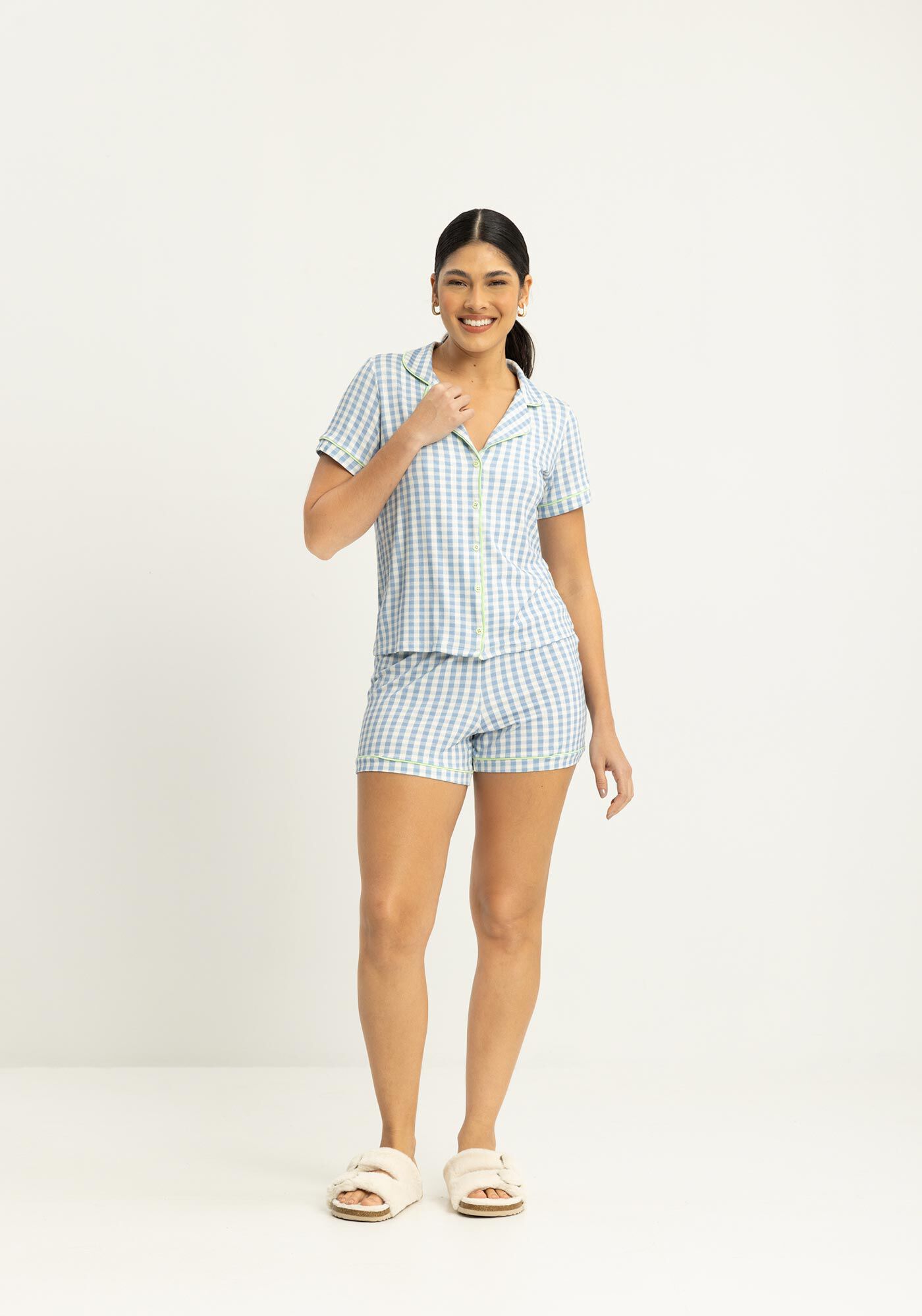 Pijama Estampado Com Camisa De Mangas Curtas E Shorts, , large.