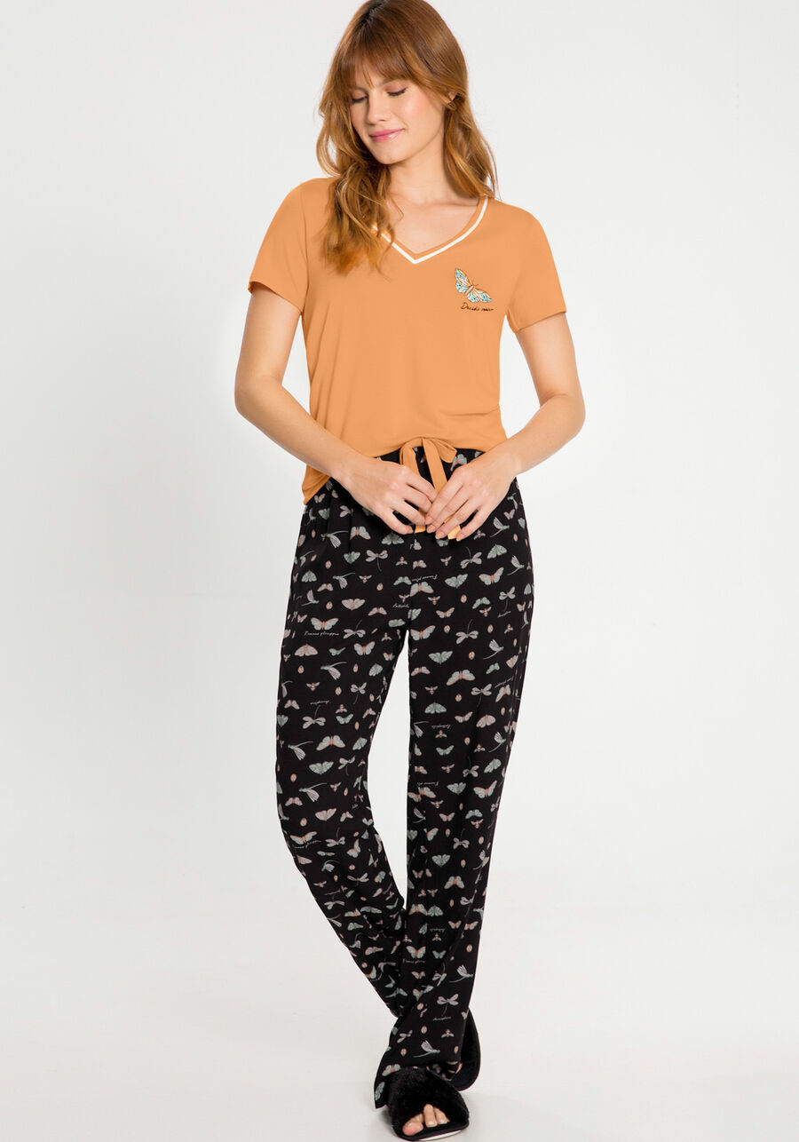 Pijama Estampado com T-shirt e Calça Viscose, . Pijama Estampado com T-shirt e Calça Viscose, , large.