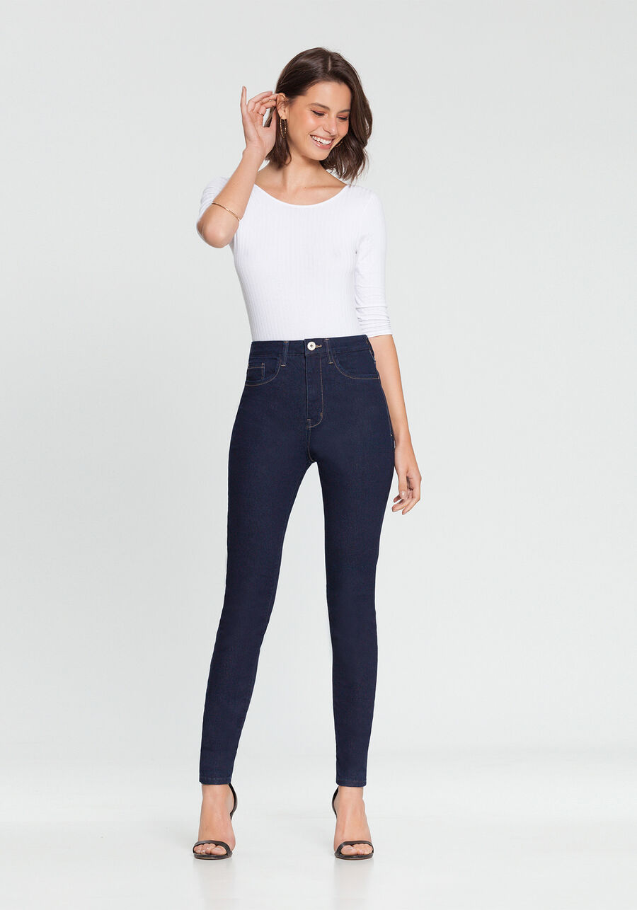 Calça Skinny Segunda Pele, JEANS ESCURO. Calça Skinny Segunda Pele, JEANS ESCURO, large.