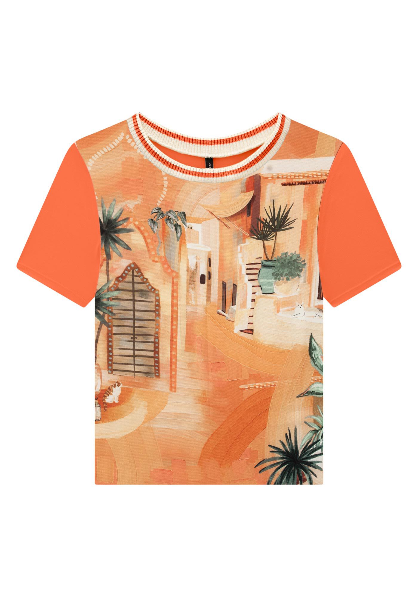 Blusa Estampada em Malha e Tecido com Retil&iacute;nea, , large.