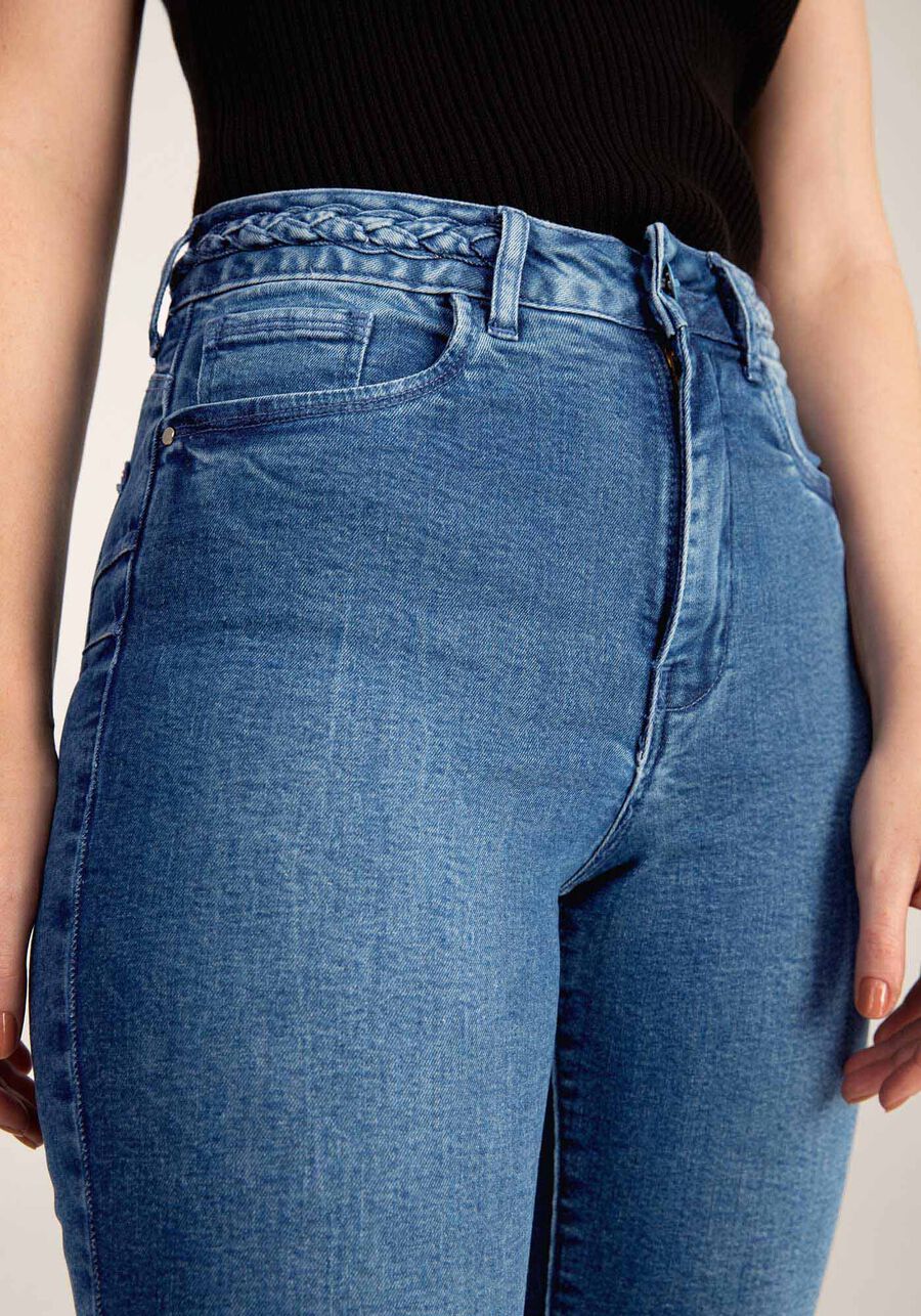 Calça Jeans Skinny Chapa Barriga com Trança Cós, , large.