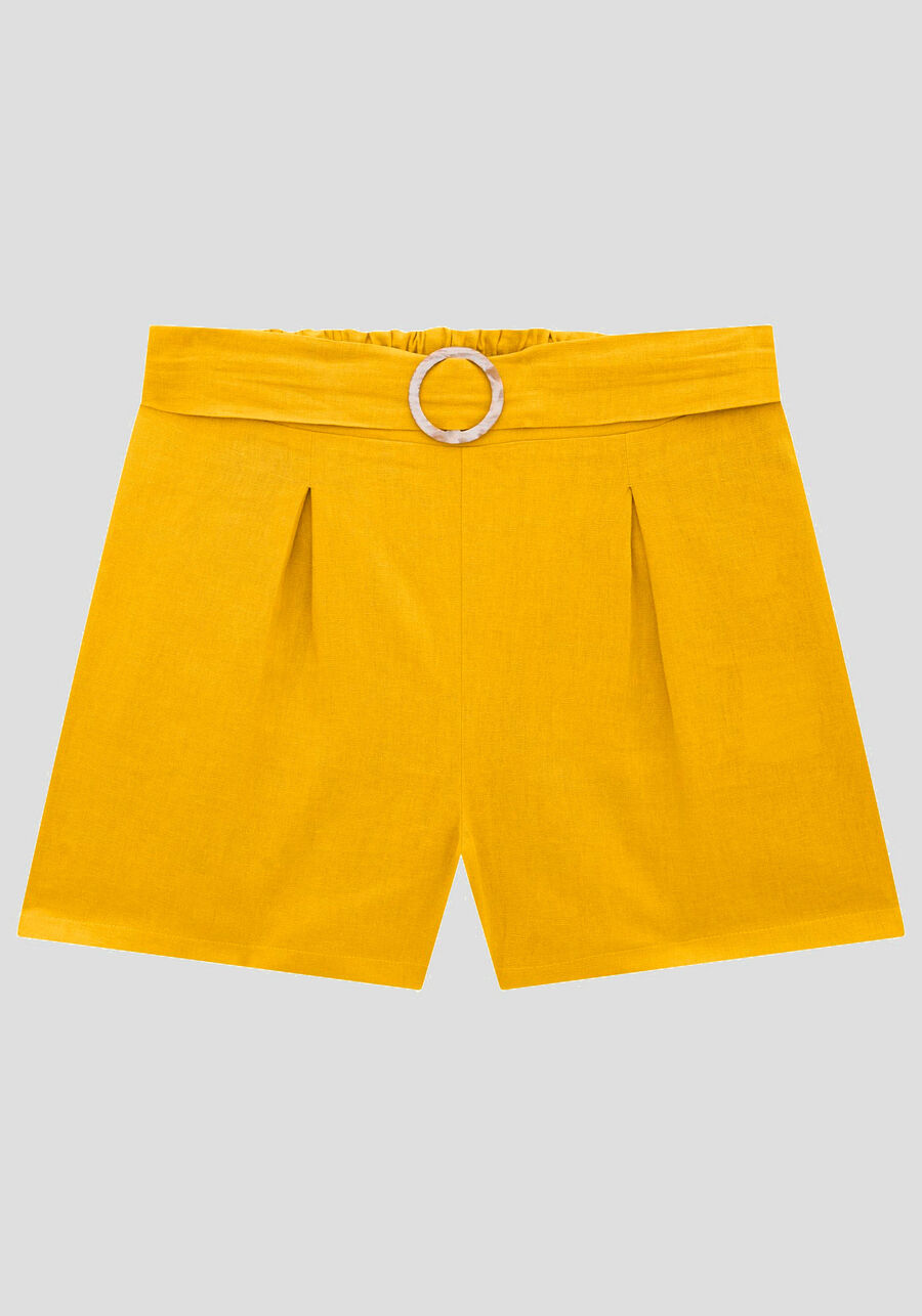Shorts Plus Size em Linho com Elástico e Cinto, AMARELO GAMUZA, large.