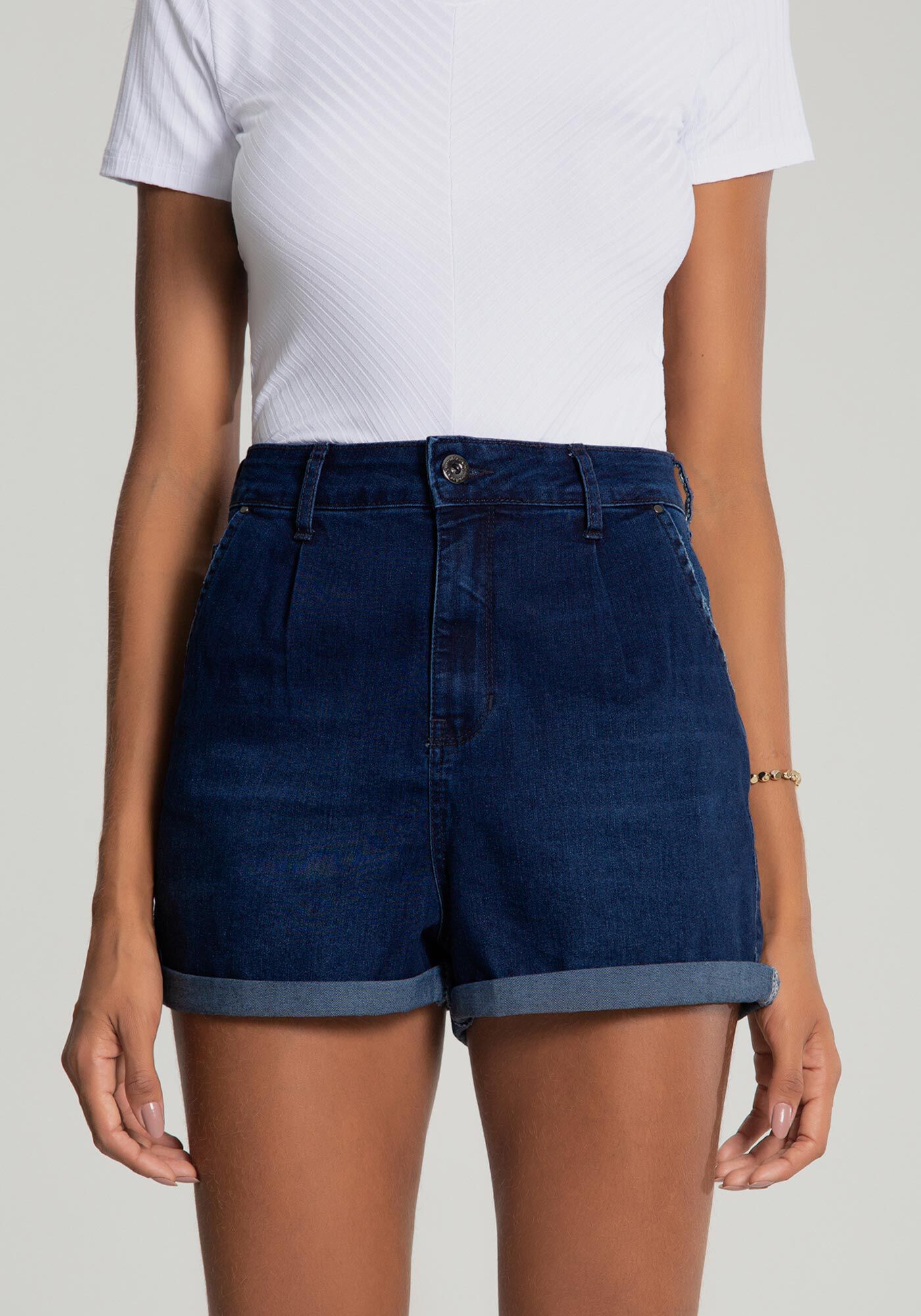 Shorts Jeans Mommy Cintura Alta, JEANS ESCURO, large.