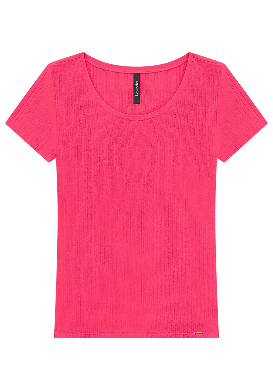 Blusa Em Malha Canelada Com Mangas Curtas E Decote Redondo, . Blusa Em Malha Canelada Com Mangas Curtas E Decote Redondo, , large.