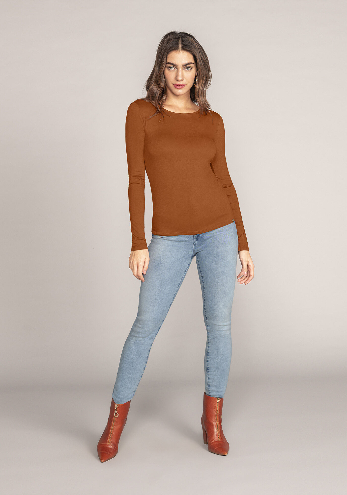 Blusa B&aacute;sica De Mangas Longas Em Malha Com Elastano, , large.