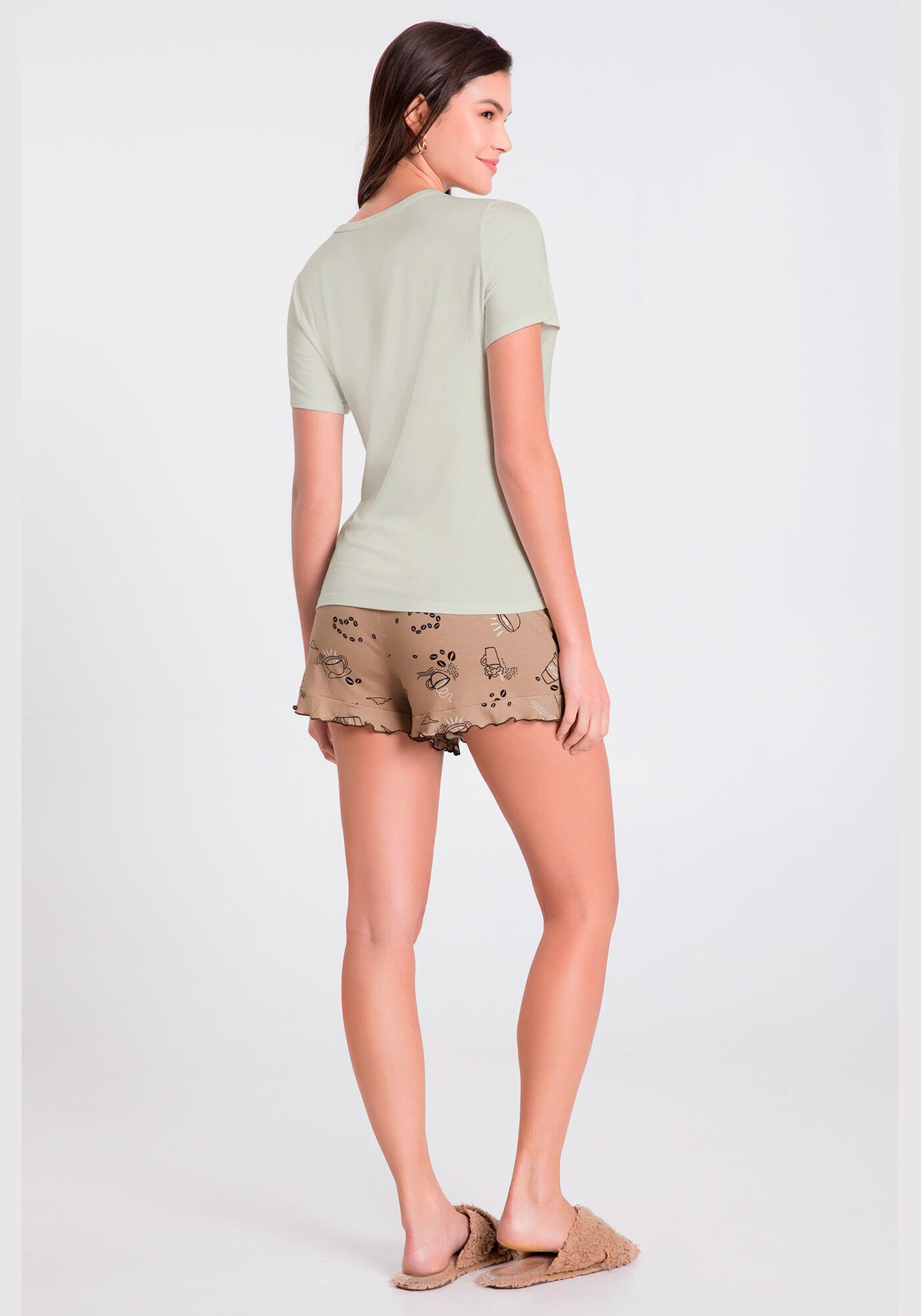 Pijama Curto em Viscose com Babados, , large.