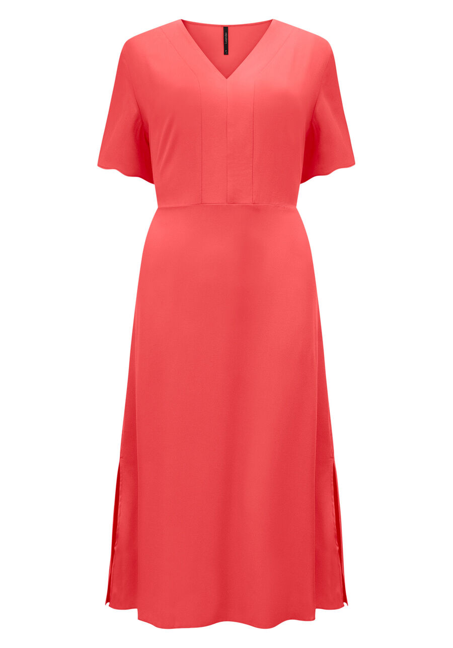 Vestido Midi Com Manga Fluida E Abertura Lateral Em Viscose, LARANJA ISOSCELES. Vestido Midi Com Manga Fluida E Abertura Lateral Em Viscose, LARANJA ISOSCELES, large.