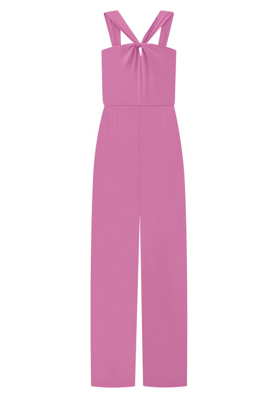 Macacão Longo em Malha Crepe com Torção Decote, VIOLETA TWIGG. Macacão Longo em Malha Crepe com Torção Decote, VIOLETA TWIGG, large.