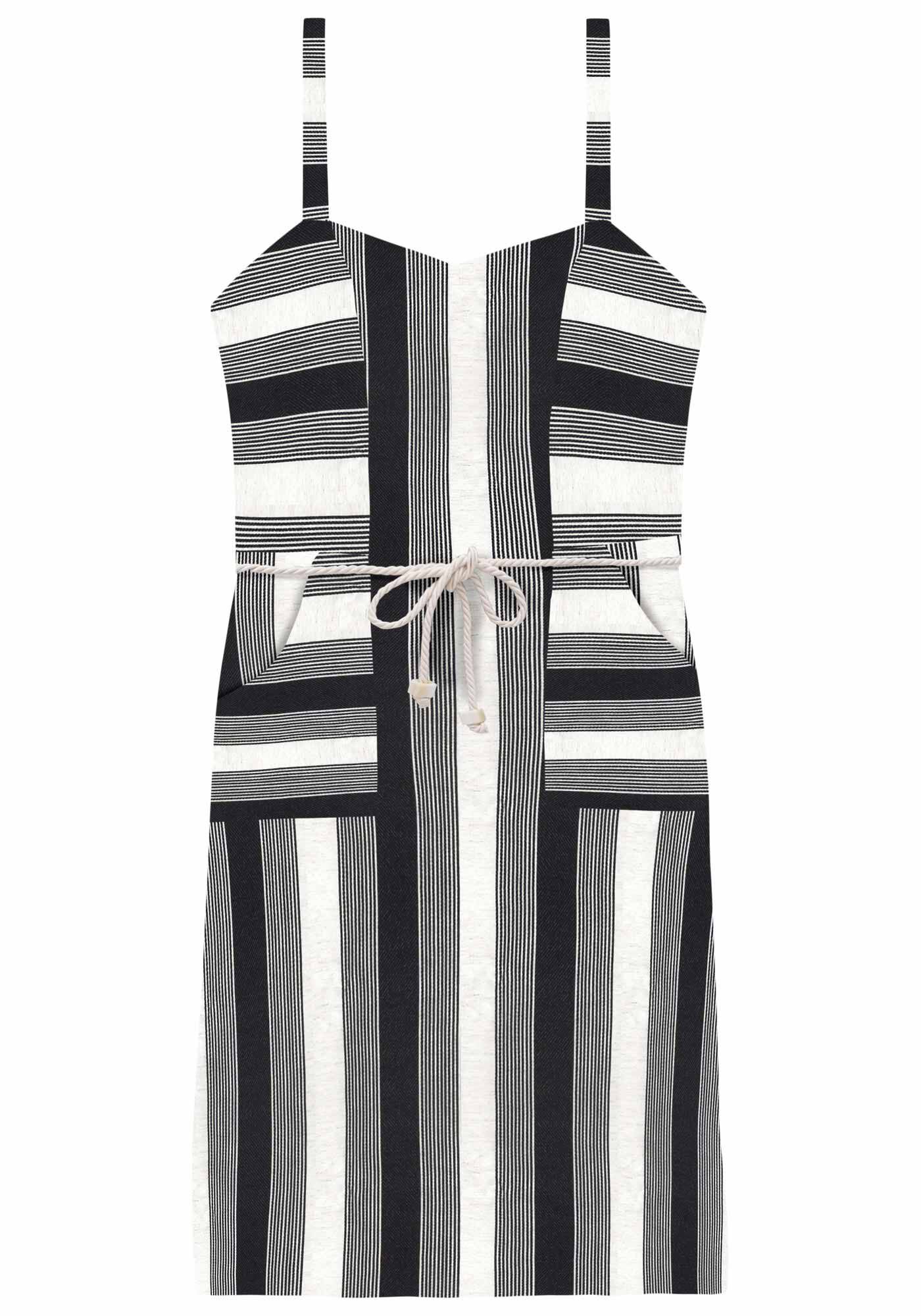 Vestido Midi Listrado com Cinto, PRETO REATIVO, large.