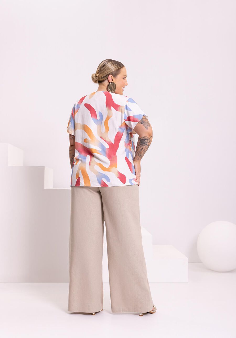 Blusa Fluida Estampada Manga Curta Em Viscose Responsável, . Blusa Fluida Estampada Manga Curta Em Viscose Responsável, , large.