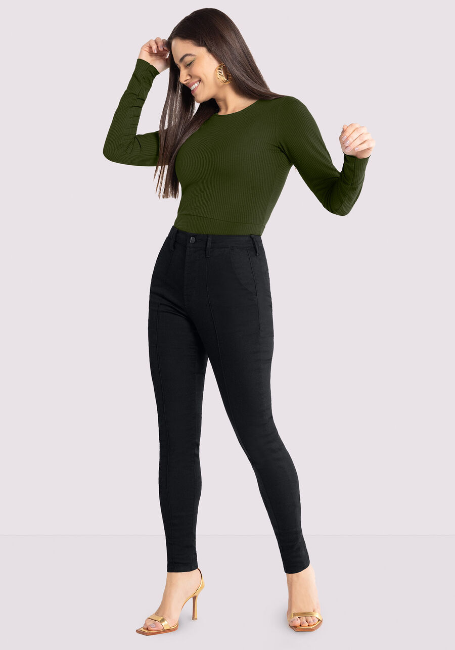 Blusa Manga Longa Canelada com Decote Redondo, . Blusa Manga Longa Canelada com Decote Redondo, , large.