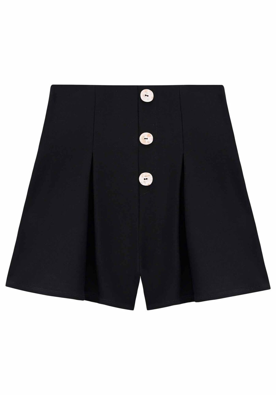 Shorts Crepe Cintura Alta com Pregas, PRETO REATIVO. Shorts Crepe Cintura Alta com Pregas, PRETO REATIVO, large.