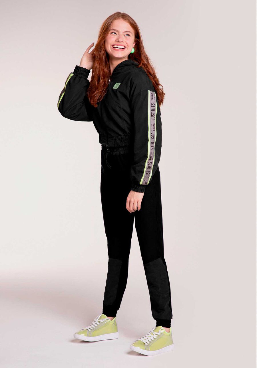 Jaqueta Cropped em Politel Juvenil, PRETO REATIVO. Jaqueta Cropped em Politel Juvenil, PRETO REATIVO, large.