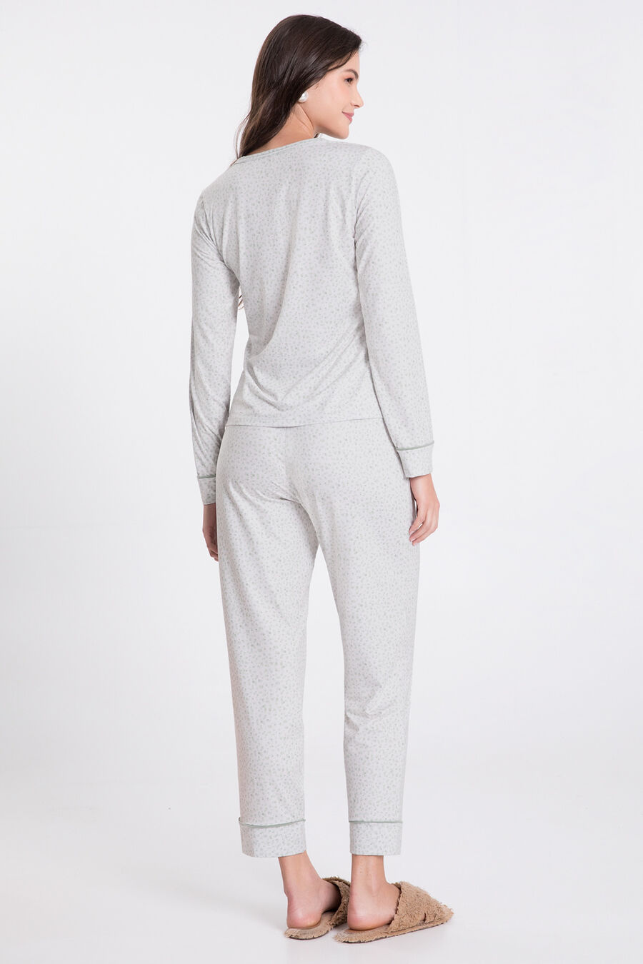 Pijama Longo em Tecido Decote V, . Pijama Longo em Tecido Decote V, , large.