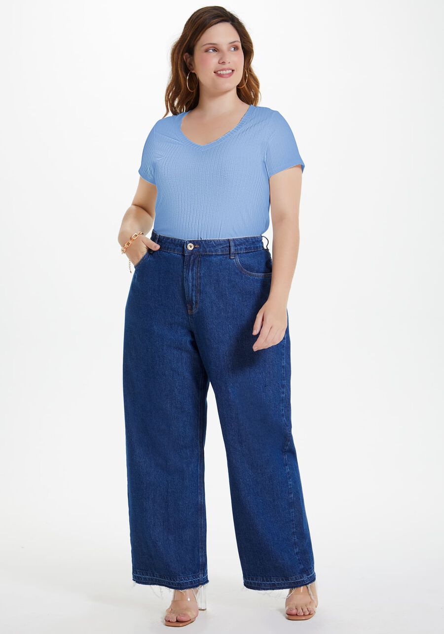 Blusa Básica Em Malha Canelada Com Mangas Curtas E Decote V, . Blusa Básica Em Malha Canelada Com Mangas Curtas E Decote V, , large.