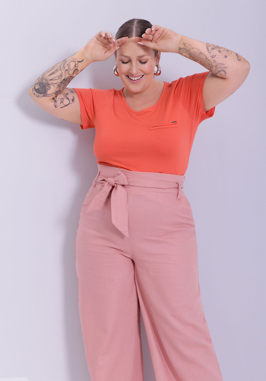 Blusa Básica Lisa De Mangas Curtas Com Detalhe Frontal, . Blusa Básica Lisa De Mangas Curtas Com Detalhe Frontal, , large.