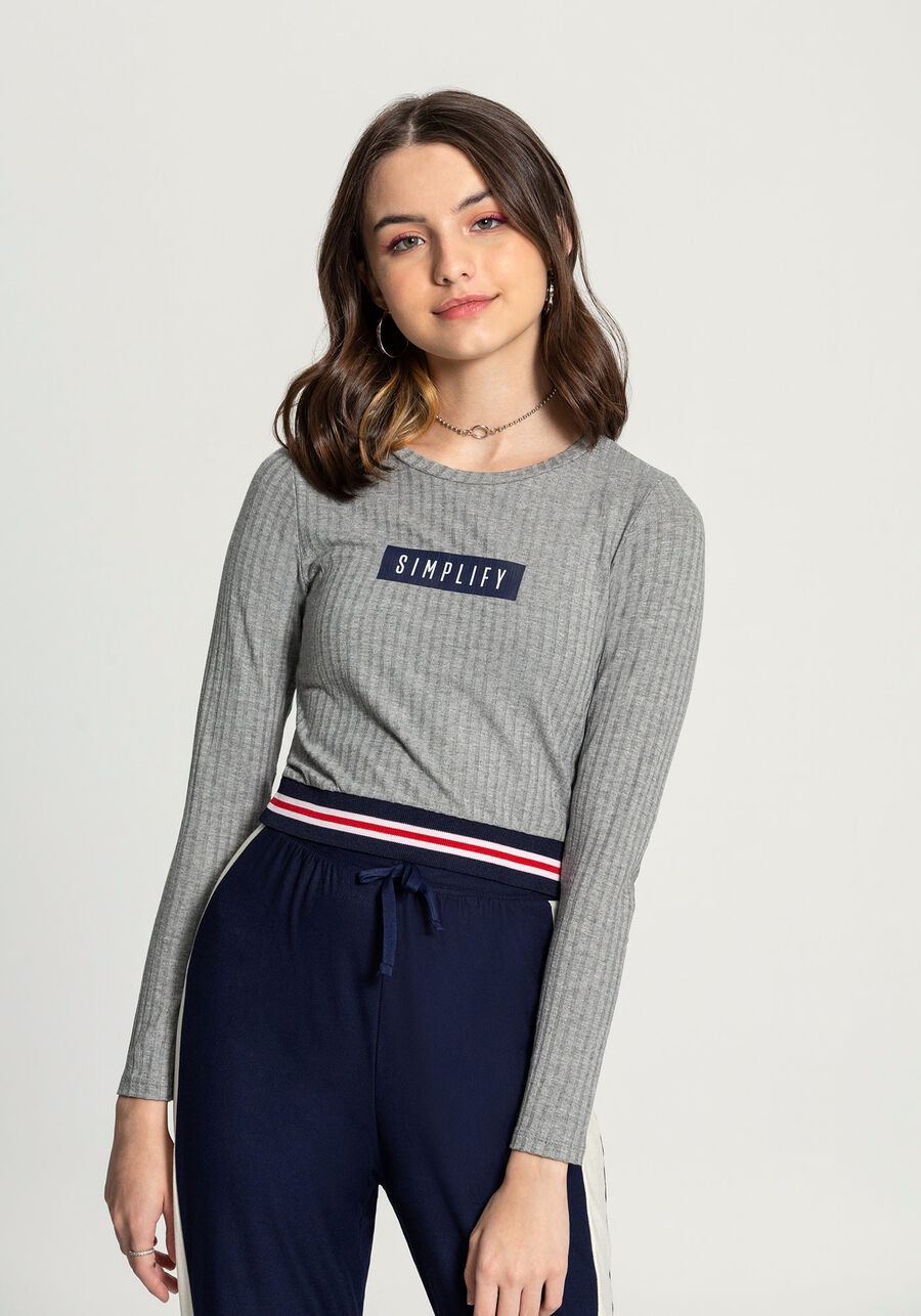 Blusa Cropped Retilínea Barra, MESCLA MEDIO. Blusa Cropped Retilínea Barra, MESCLA MEDIO, large.